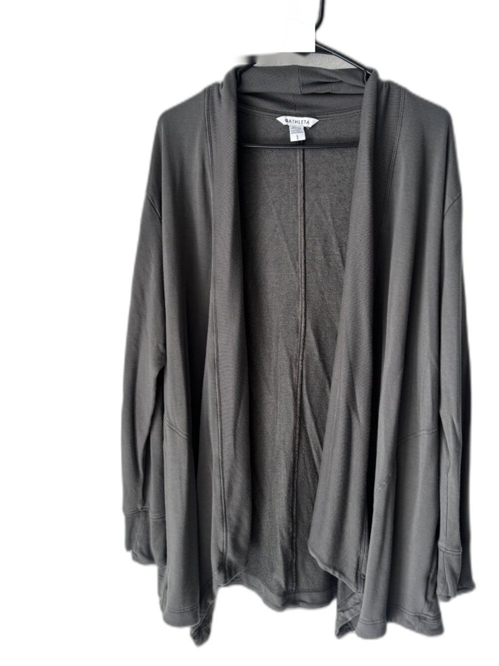 Athleta Gray Open Front Cardigan Hooded Pockets Womens L
